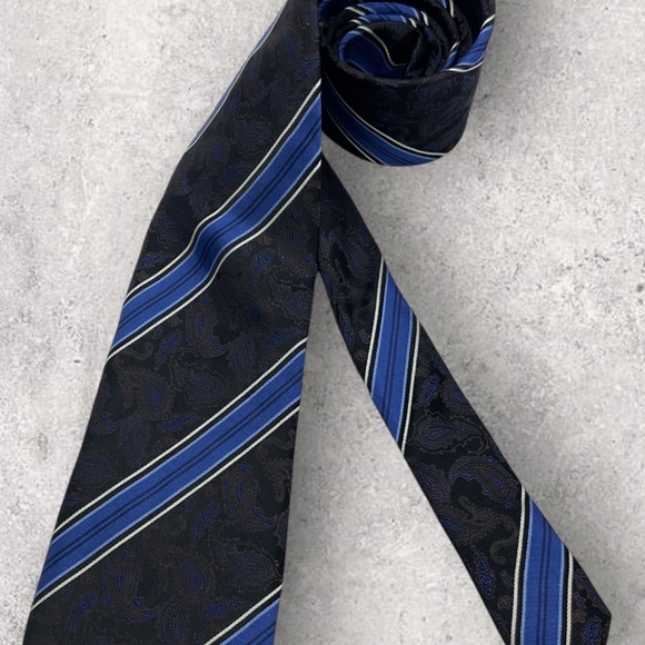 SERICA Black/Blue/Brown Striped Paisley Silk LUXURY Tie HANDMADE ITALY - Picture 6 of 6
